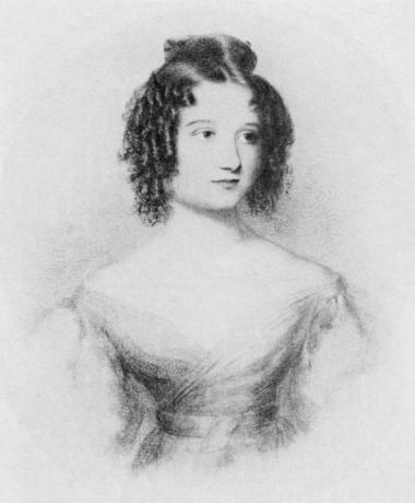 Рисунка на 17-годишната Ада Байрон (Августа Ада Кинг-Ноел, графиня на Ловлейс), дъщеря на лорд Байрон.