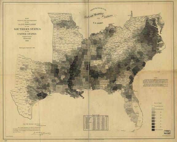 Процентът на робите в населението във всеки окръг на робовладелските щати през 1860 г.