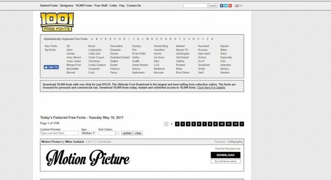Уебсайтът за безплатни шрифтове 1001