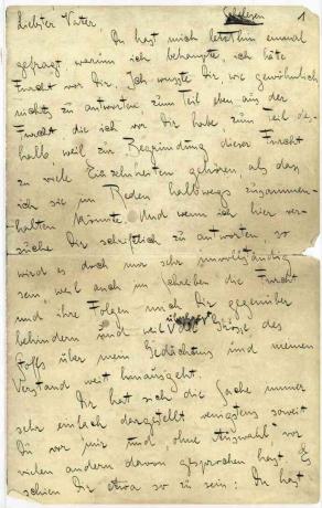 Първа страница от „Писмо до баща му“ на Кафка.