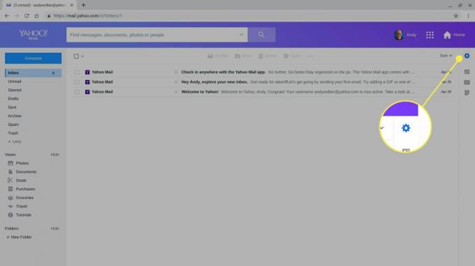 Съоръжението за настройки в Yahoo Mail