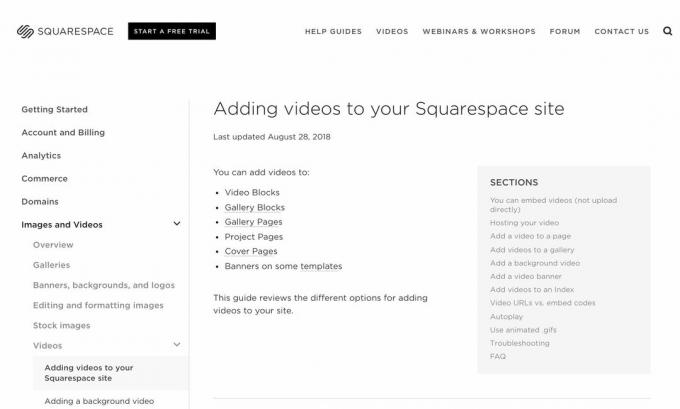 Добавяне на видеоклипове към уеб страницата на вашия сайт Squarespace