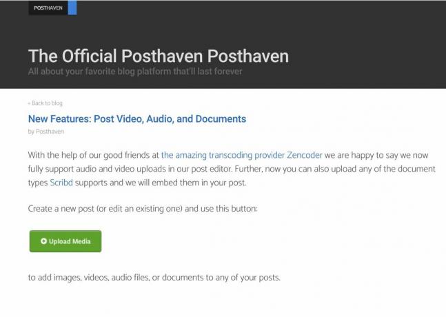 Съобщение от Posthaven за поддръжка на видео, аудио и документи