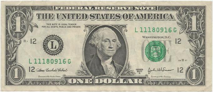 $ 1 банкнота
