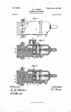 патент за Granville T. Автоматична въздушна спирачка на Woods, 1902г