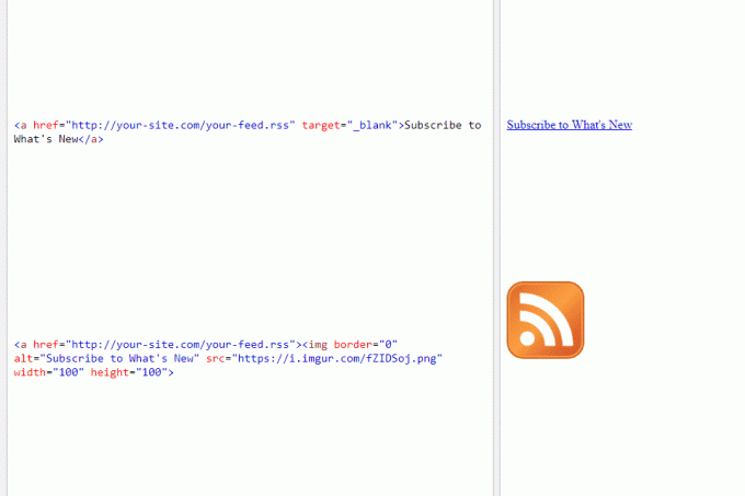Снимка на екрана, показваща два начина за свързване към RSS емисия с помощта на HTML