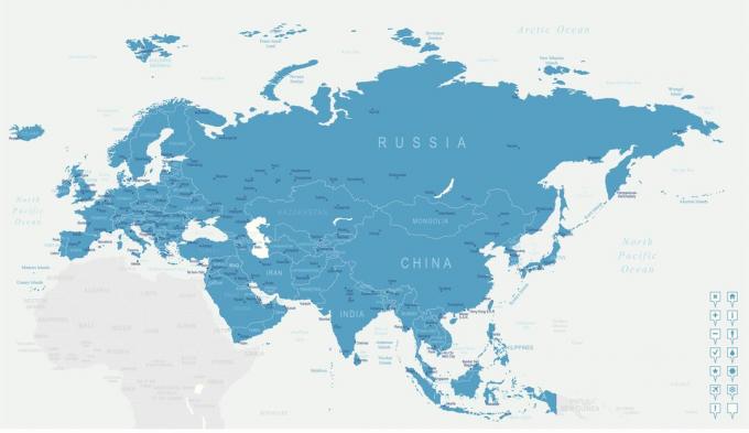 Дигитална карта на карта на Евразия.