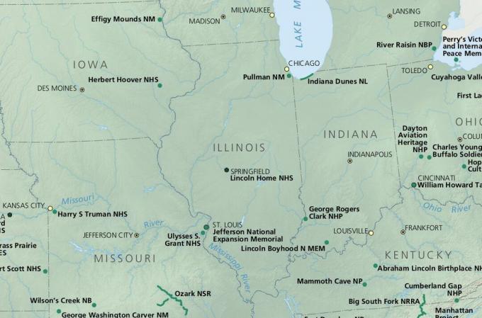 Карта на националните паркове в Илинойс