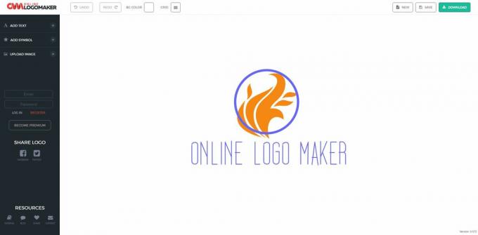 Екранна снимка на работното пространство на Online Logo Maker