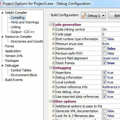 Конфигурация за изграждане на грешки в Delphi